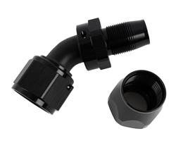 Fitting, Hose End, Full Flow, 45 Degree, -12 AN Hose to Female -12 AN, 360 Degree Swivel, Aluminum, Black, Each