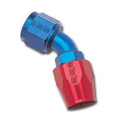 Fitting, Hose End, Full Flow, 45 Degree, -16 AN Hose to Female -16 AN, 360 Degree Swivel, Aluminum, Red/Blue, Each