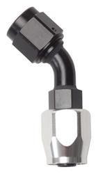 Fitting, Hose End, Full Flow, 45 Degree, -16 AN Hose to Female -16 AN, 360 Degree Swivel, Aluminum, Black/Silver, Each