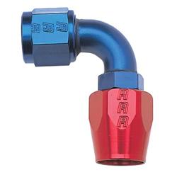 Fitting, Hose End, Full Flow, 90 Degree, -4 AN Hose to Female -4 AN, 360 Degree Swivel, Aluminum, Red/Blue, Each