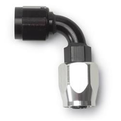 Fitting, Hose End, Full Flow, 90 Degree, -4 AN Hose to Female -4 AN, 360 Degree Swivel, Aluminum, Black/Silver, Each
