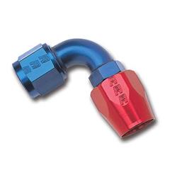 Fitting, Hose End, Full Flow, 90 Degree, -12 AN Hose to Female -12 AN, 360 Degree Swivel, Aluminum, Red/Blue, Each