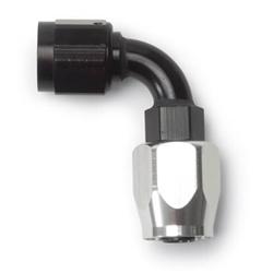 Fitting, Hose End, Full Flow, 90 Degree, -12 AN Hose to Female -12 AN, 360 Degree Swivel, Aluminum, Black/Silver, Each