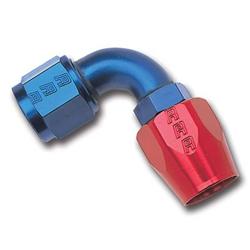 Fitting, Hose End, Full Flow, 90 Degree, -20 AN Hose to Female -20 AN, 360 Degree Swivel, Aluminum, Red/Blue, Each