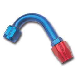 Fitting, Hose End, Full Flow,120 Degree, 1.50 Radius, -12 AN Hose to Female -12 AN, 360 Degree Swivel, Aluminum, Red/Blue, Each