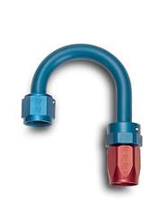 Fitting, Hose End, Full Flow,180 Degree, 1.25 Radius, -8 AN Hose to Female -8 AN, 360 Degree Swivel, Aluminum, Red/Blue, Each