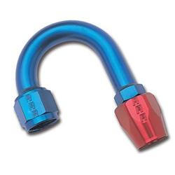 Fitting, Hose End, Full Flow,180 Degree, 1.25 Radius, -10 AN Hose to Female -10 AN, 360 Degree Swivel, Aluminum, Red/Blue, Each