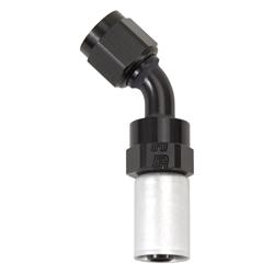 Fitting, Hose End, Full Flow, Crimp On, 45 Degree, -6 AN Hose to Female -6 AN, 360 Degree Swivel, Aluminum, Black/Clear, Each