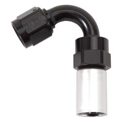 Fitting, Hose End, Full Flow, Crimp On, 120 Degree, -8 AN Hose to Female -8 AN, 360 Degree Swivel, Aluminum, Black/Clear, Each