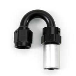 Fitting, Hose End, Full Flow, Crimp On, 180 Degree, -8 AN Hose to Female -8 AN, 360 Degree Swivel, Aluminum, Black/Clear, Each