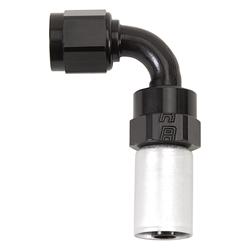 Fitting, Hose End, Full Flow, Crimp On, 90 Degree, -10 AN Hose to Female -10 AN, 360 Degree Swivel, Aluminum, Black/Clear, Each