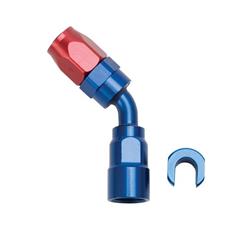 Fitting, EFI, 45 degree, 3/8 in. Female Push-on, -6 AN Female Quick-connect, Red/Blue Anodized, Each