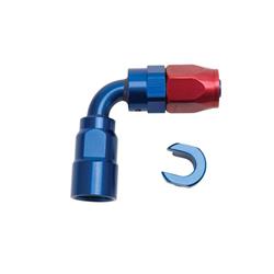 Fitting, EFI, 90 degree, 3/8 in. Female Push-on, -6 AN Female Quick-connect, Red/Blue Anodized, Each