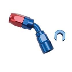 Fitting, EFI, 45 degree, 5/16 in. Female Push-on, -6 AN Female Quick-connect, Red/Blue Anodized, Each