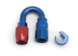 Fitting, EFI, 180 degree, 5/16 in. Female Push-on, -6 AN Female Quick-connect, Red/Blue Anodized, Each