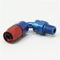 Fitting, Hose End, Full Flow, 90 Degree, -6 AN Hose to Male 1/4 in. NPT, Aluminum, Red/Blue, Each