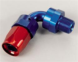 Fitting, Hose End, Full Flow, 90 Degree, -8 AN Hose to Male 3/8 in. NPT, Aluminum, Red/Blue, Each