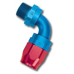 Fitting, Hose End, Full Flow, 90 Degree, -8 AN Hose to Male 1/2 in. NPT, Aluminum, Red/Blue, Each