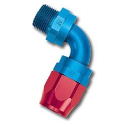 Fitting, Hose End, Full Flow, 90 Degree, -12 AN Hose to Male 1/2 in. NPT, Aluminum, Red/Blue, Each