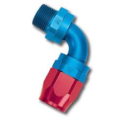 Fitting, Hose End, Full Flow, 90 Degree, -6 AN Hose to Male 1/8 in. NPT, Aluminum, Red/Blue, Each