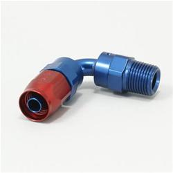 Fitting, Hose End, Full Flow, 90 Degree, -6 AN Hose to Male 3/8 in. NPT, Aluminum, Red/Blue, Each