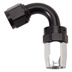 Fitting, Hose End, Full Flow, 120 Degree, -6 AN Hose to Female -6 AN, 360 Degree Swivel, Aluminum, Black/Silver, Each