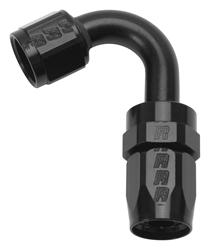 Fitting, Hose End, Full Flow, 120 Degree, -6 AN Hose to Female -6 AN, 360 Degree Swivel, Aluminum, Black, Each