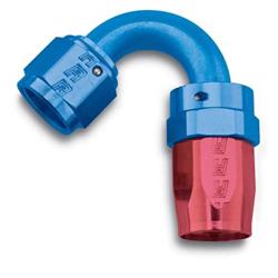 Fitting, Hose End, Full Flow, 120 Degree, -8 AN Hose to Female -8 AN, 360 Degree Swivel, Aluminum, Red/Blue, Each