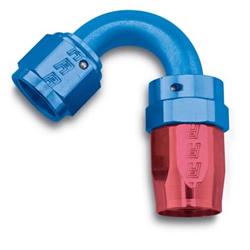 Fitting, Hose End, Full Flow, 120 Degree, -10 AN Hose to Female -10 AN, 360 Degree Swivel, Aluminum, Red/Blue, Each