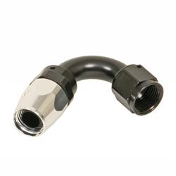 Fitting, Hose End, Full Flow, 120 Degree, -10 AN Hose to Female -10 AN, 360 Degree Swivel, Aluminum, Black/Silver, Each