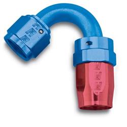Fitting, Hose End, Full Flow, 120 Degree, -12 AN Hose to Female -12 AN, 360 Degree Swivel, Aluminum, Red/Blue, Each