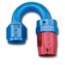 Fitting, Hose End, Full Flow, 180 Degree, -8 AN Hose to Female -8 AN, 360 Degree Swivel, Aluminum, Red/Blue, Each