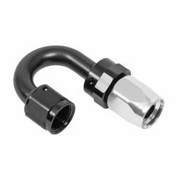 Fitting, Hose End, Full Flow, 180 Degree, -8 AN Hose to Female -8 AN, 360 Degree Swivel, Aluminum, Black/Silver, Each