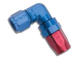 Fitting, Hose End, Forged, 90 Degree, -10 AN Hose to Female -10 AN, 360 Degree Swivel, Aluminum, Red/Blue, Each