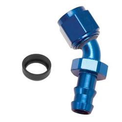 Fitting, Hose End, Twist-Lok, 45 Degree, -8 AN Hose to Female -8 AN, Aluminum, Blue Anodized, Each