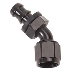 Fitting, Hose End, Twist-Lok, 45 Degree, -4 AN Hose Barb to Female -4 AN, Aluminum, Black Anodized, Each