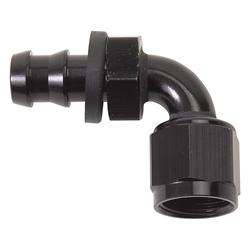 Fitting, Hose End, Twist-Lok, 90 Degree, -4 AN Hose Barb to Female -4 AN, Aluminum, Black Anodized, Each