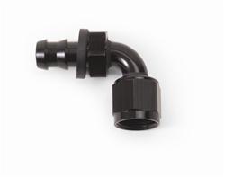 Fitting, Hose End, Twist-Lok, 90 Degree, -6 AN Hose Barb to Female -6 AN, Aluminum, Black Anodized, Each