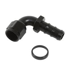 Fitting, Hose End, Twist-Lok, 90 Degree, -10 AN Hose Barb to Female -10 AN, Aluminum, Black Anodized, Each