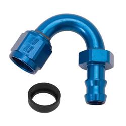 Fitting, Hose End, Twist-Lok, 150 Degree, -8 AN Hose to Female -8 AN, Aluminum, Blue Anodized, Each