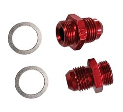 Fittings, Carburetor Inlet, -6 AN Male to 9/16-24 in. Male Thread, Aluminum, Red, Pair