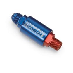Fuel Filter, Competition, -6 AN Male In, 3/8 in. NPT Out, 3.25 in. Long, 1.25 in. Diameter, Blue Anodized, Each
