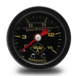 Fuel Gauge; 1.5 in. Gauge; 0-15 PSI Fuel Pressure Gauge; Silicone Filled; 1.5 in. Gauge; Black Case And Bezel