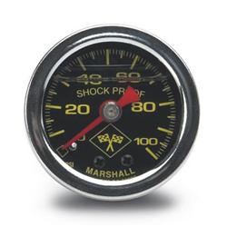 Fuel Gauge, 1.5 in.,0-100 PSI, Silicone Filled, Chrome Case, Black Bezel, Each