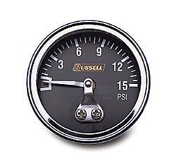 Gauge, Fuel Pressure, 0-15 psi, 1 1/2 in., Analog, Mechanical, 1/8 in. NPT Male Thread, Black Face, Each