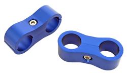 Hose and Line Mounting Clamps, AN Hose Separators, 2 Hose Capacity, Aluminum, Blue Anodized, 0.563 in. Hose O.D., for -6 AN Braided Hose, Pair