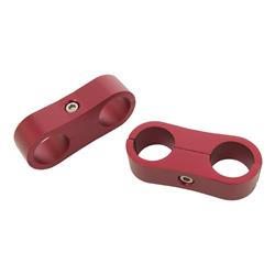 Hose and Line Mounting Clamps, AN Hose Separators, 2 Hose Capacity, Aluminum, Red Anodized, 0.688 in. Hose O.D., for -8 AN Braided Hose, Pair