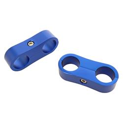 Hose and Line Mounting Clamps, AN Hose Separators, 2 Hose Capacity, Aluminum, Blue Anodized, 0.688 in. Hose O.D., for -8 AN Braided Hose, Pair