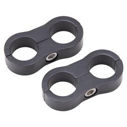 Hose and Line Mounting Clamps, AN Hose Separators, 2 Hose Capacity, Aluminum, Black Anodized, 0.813 in. Hose O.D., for -10 AN Braided Hose, Pair