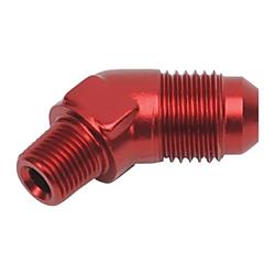 Fitting, Adapter, AN to NPT, 45 Degree, Aluminum, Red Anodized, -6 AN, 1/8 in. NPT, Each